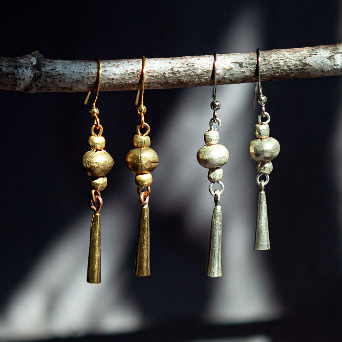 Ethiopian Recycled Brass Bead & Drop Earrings – Gold or Silver Tone - Kelem Shop