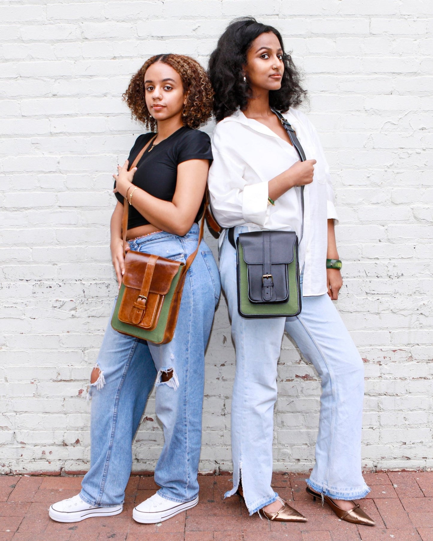 Genuine Leather Shoulder And Crossbody Bag for Men and Women | Green Canvas and Leather Bag - Kelem Shop