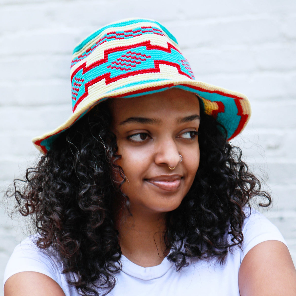 Geometric Konso Fedora – Cream & Turquoise - Kelem Shop