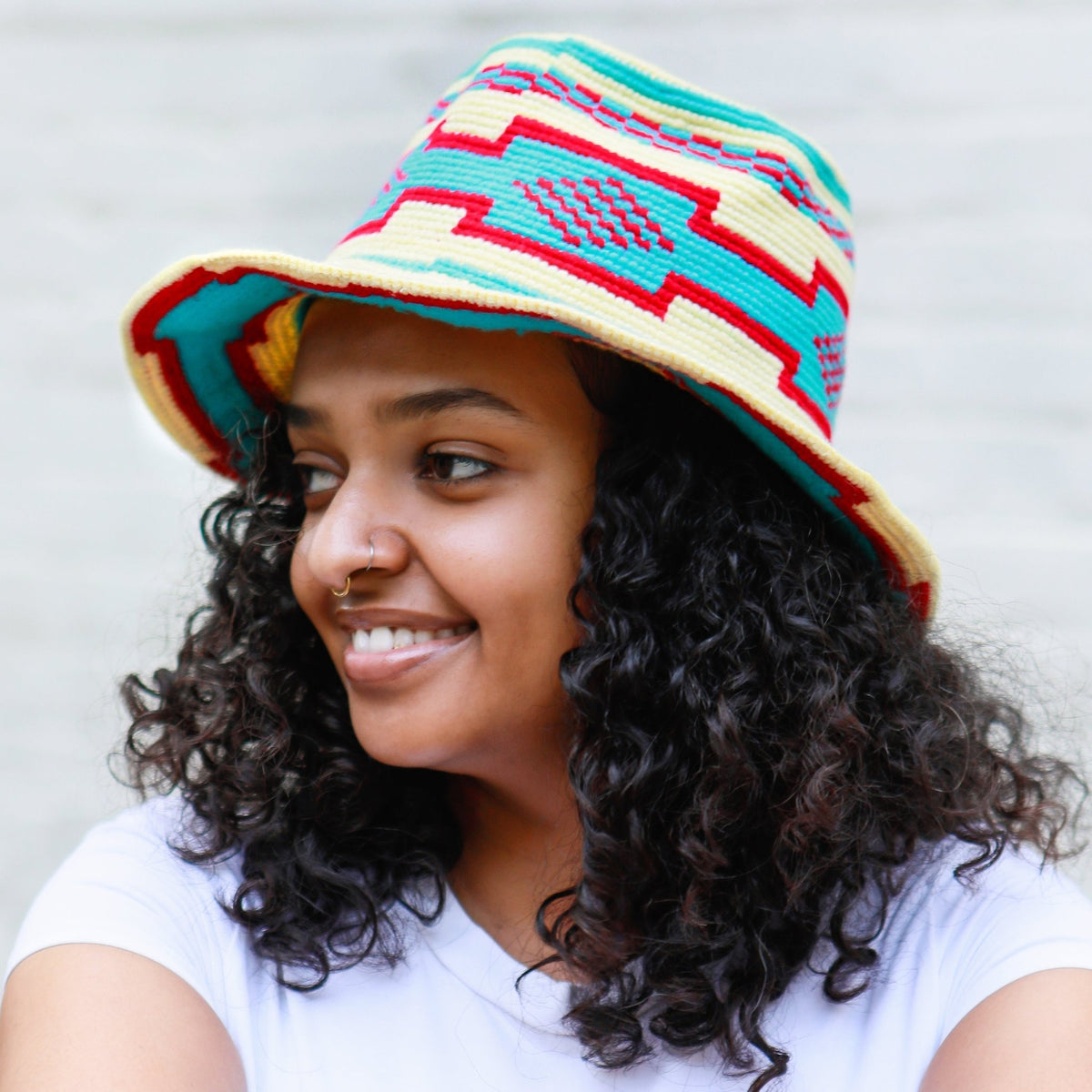 Geometric Konso Fedora – Cream & Turquoise - Kelem Shop