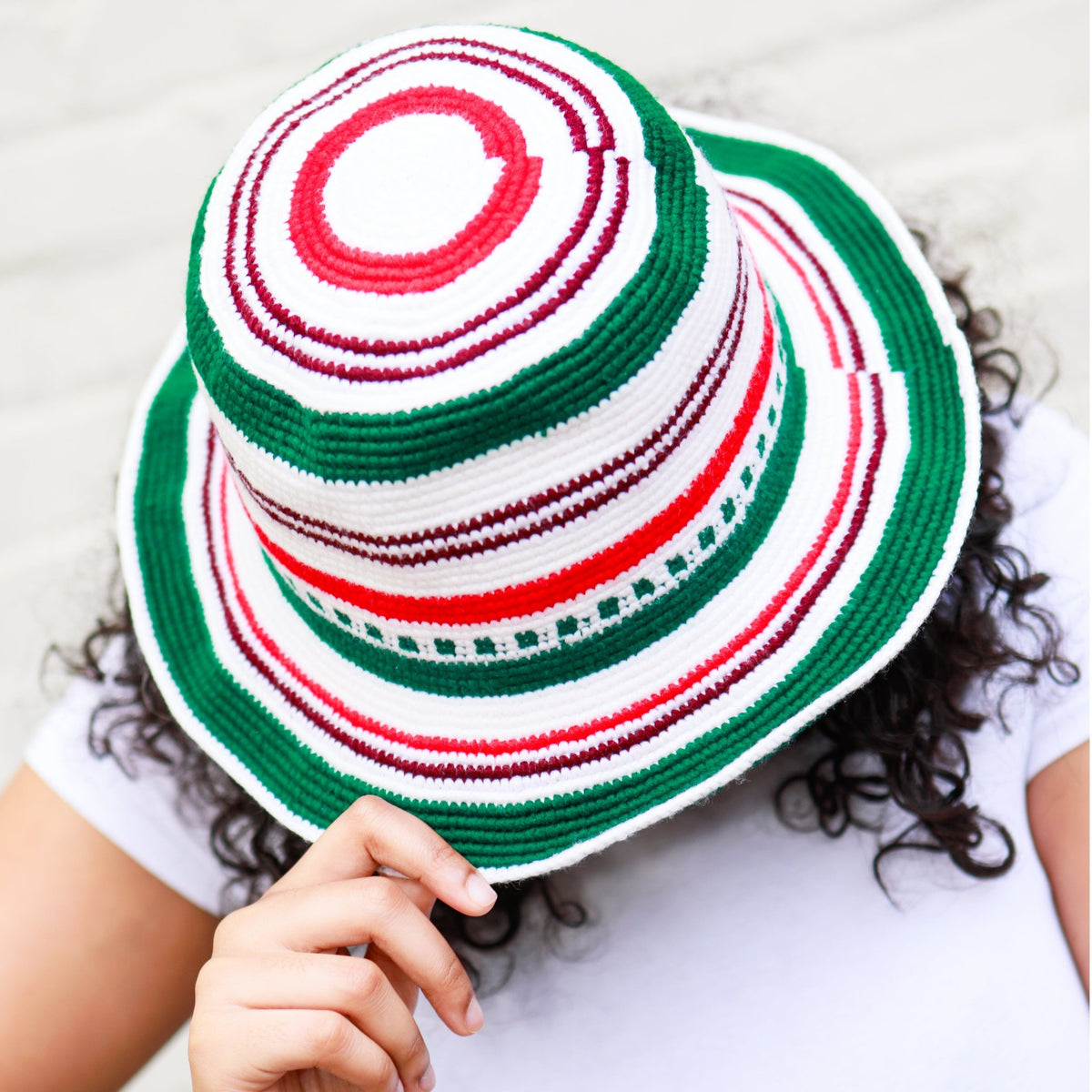 Green & White Konso Crochet Hat - Kelem Shop