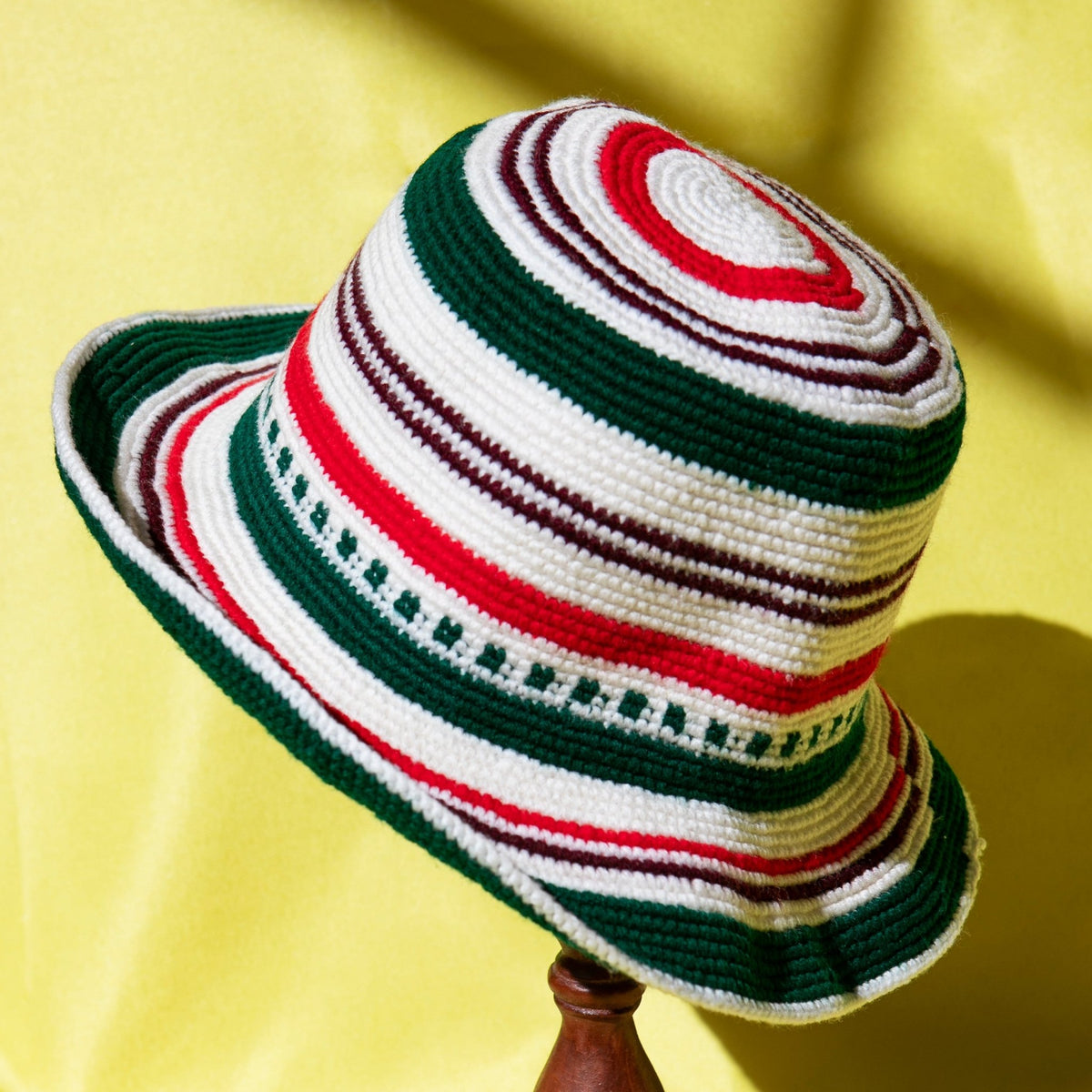 Green & White Konso Crochet Hat - Kelem Shop
