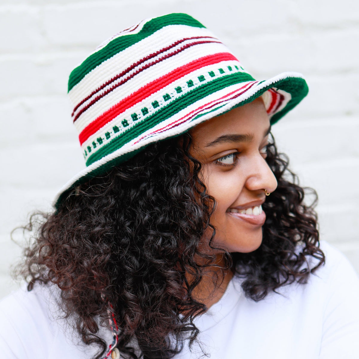 Green & White Konso Crochet Hat - Kelem Shop