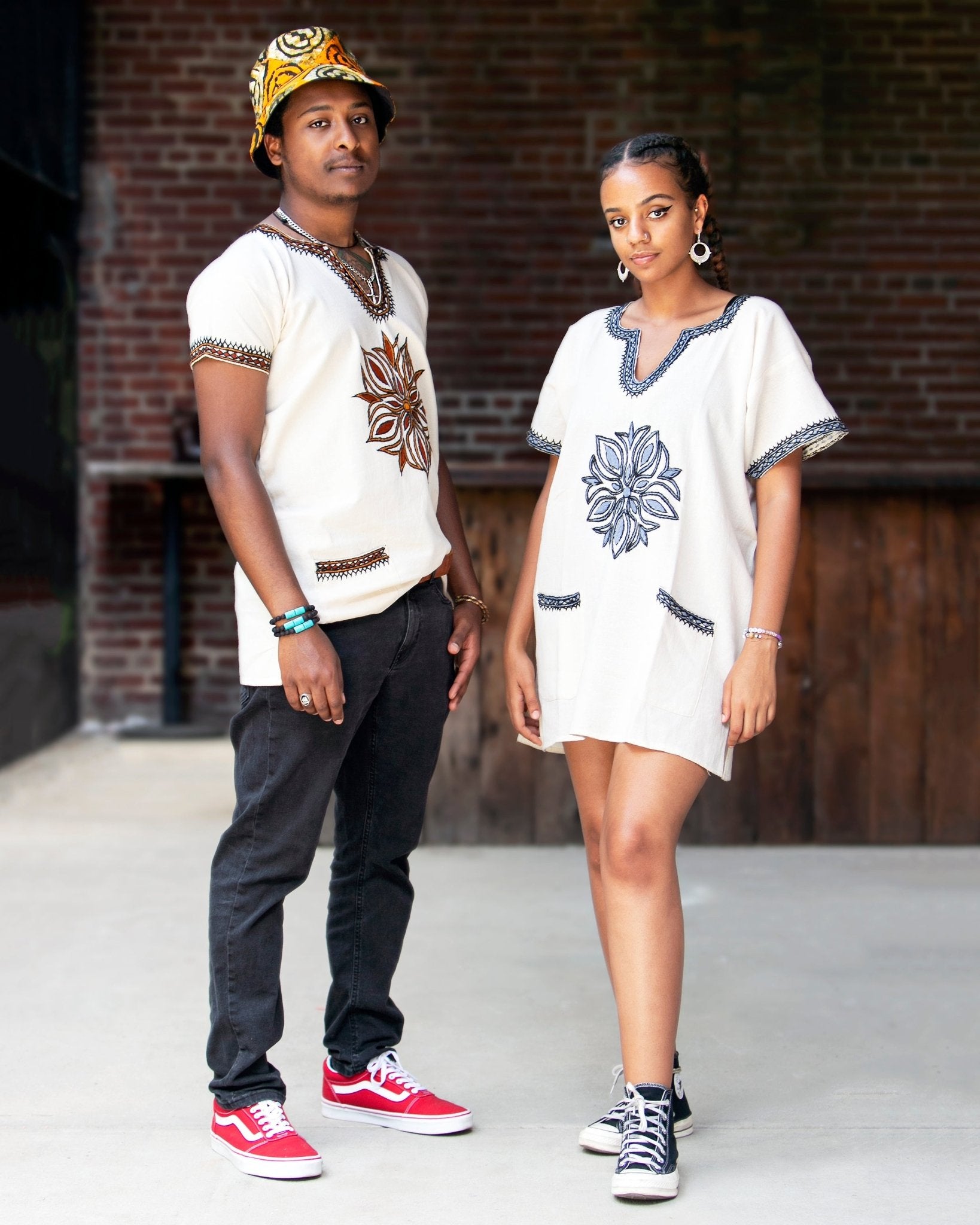 ጥልፍ Hand - embroidered Cotton Shirt | Brown Floral - Kelem Shop