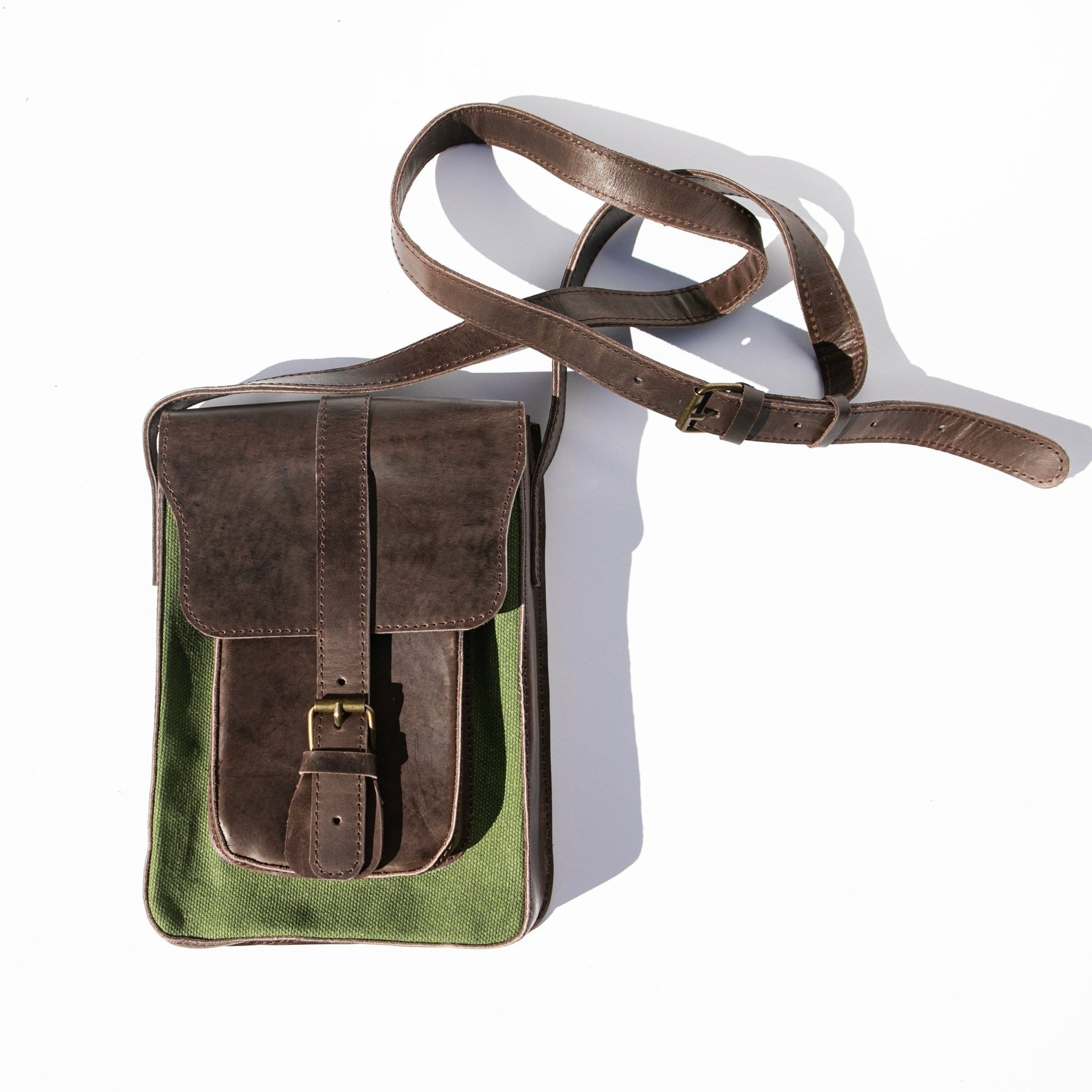 Handcrafted Canvas and Leather Handbag (Green) - Kelem Shop