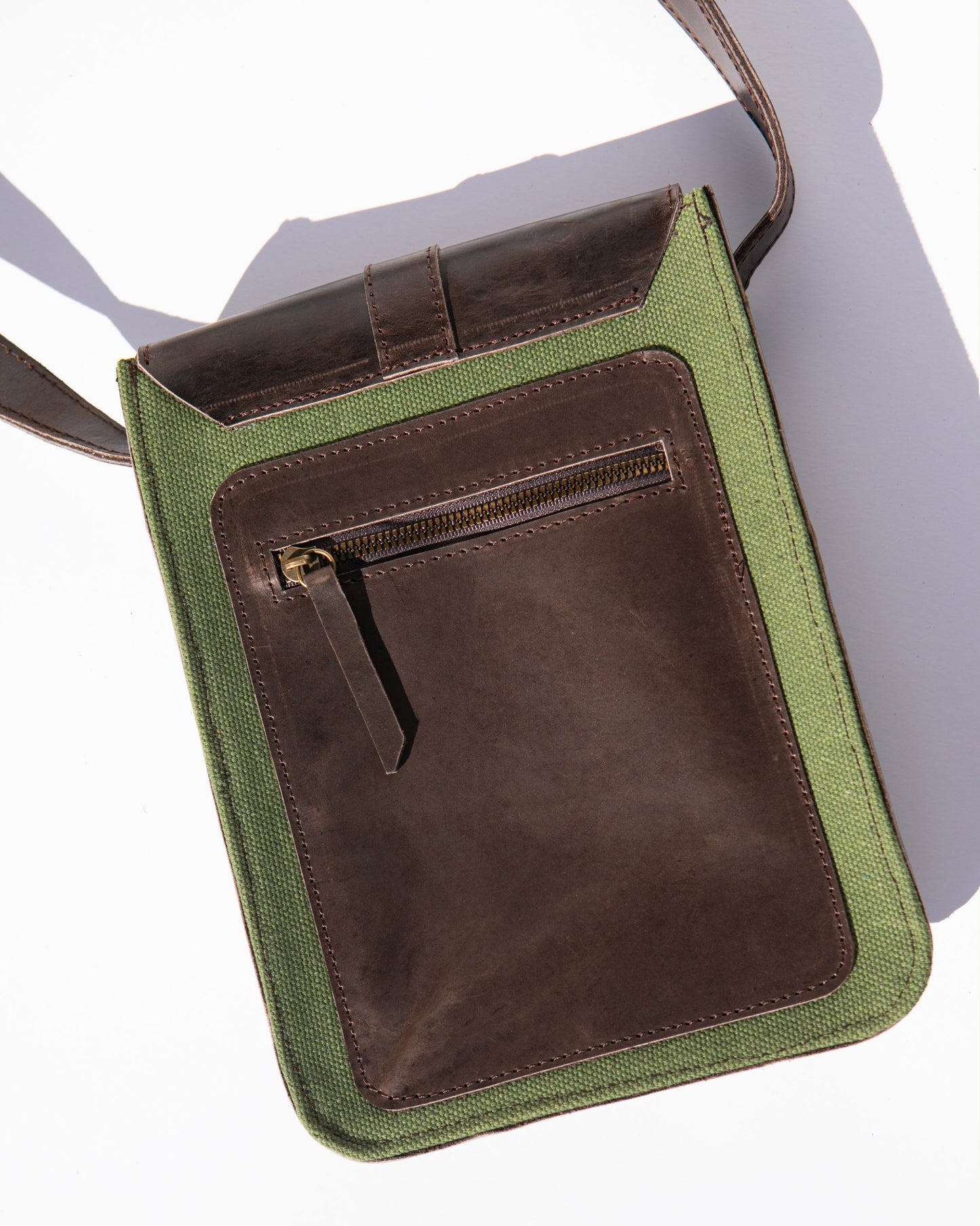 Handcrafted Canvas and Leather Handbag (Green) - Kelem Shop