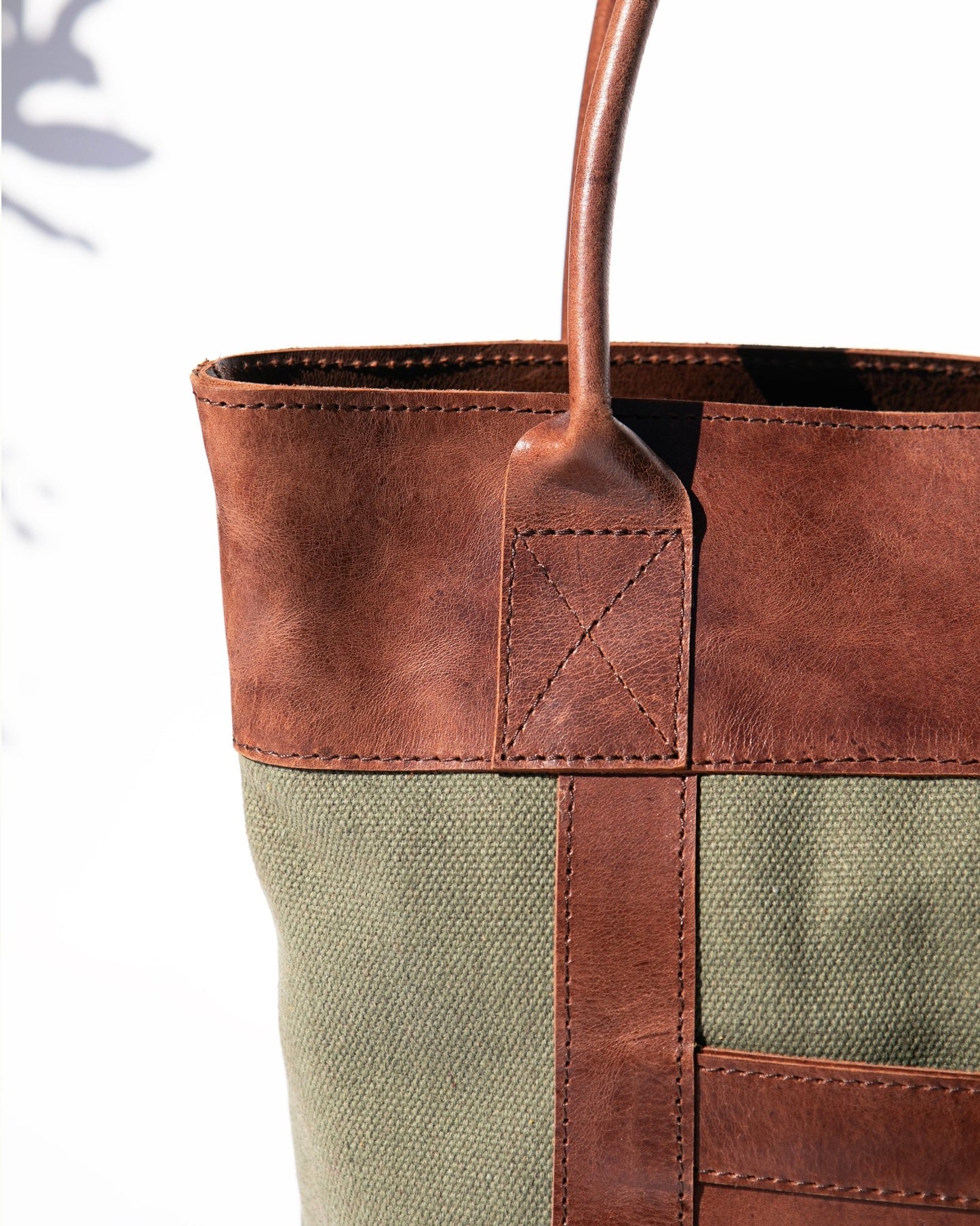 Handcrafted Canvas and Leather Tote Bag (Green) - Kelem Shop