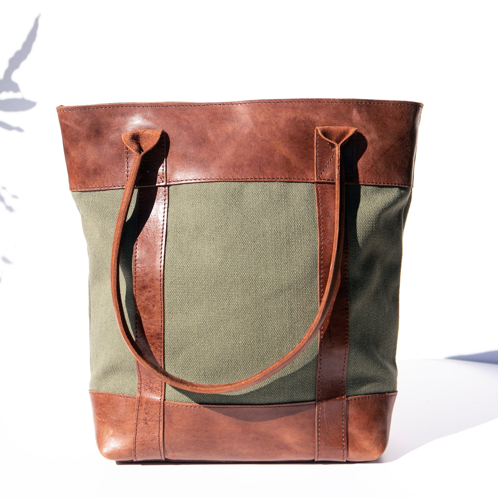 Handcrafted Canvas and Leather Tote Bag (Green) - Kelem Shop