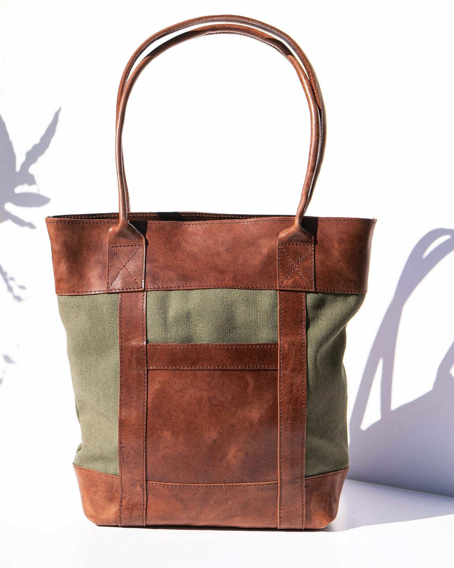 Handcrafted Canvas and Leather Tote Bag (Green) - Kelem Shop