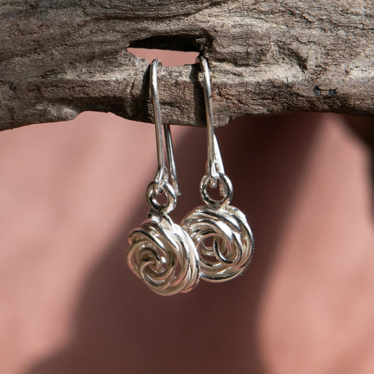 Handmade Ethiopian Silver Rose Knot Earrings Available in Dangle or Stud Options | Artisan Floral Jewelry by Kelem - Kelem Shop
