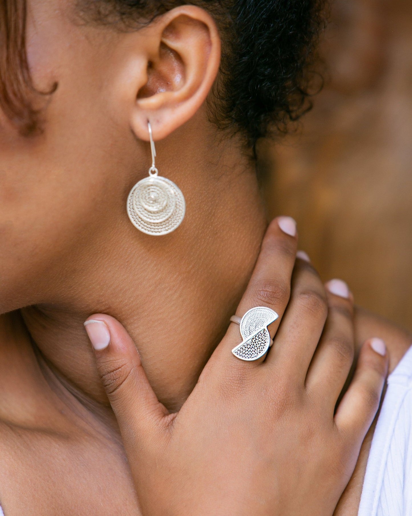 Handmade Filigree Half Circles Silver Statement Ring - Kelem Shop