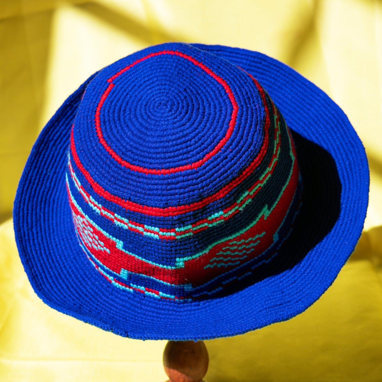 Handmade Red Royal Blue Patterned Crochet Hat – Unisex Beanie Crafted by Ethiopian Farmers in Konso | Versatile and Stylish for Men and Women - Kelem Shop