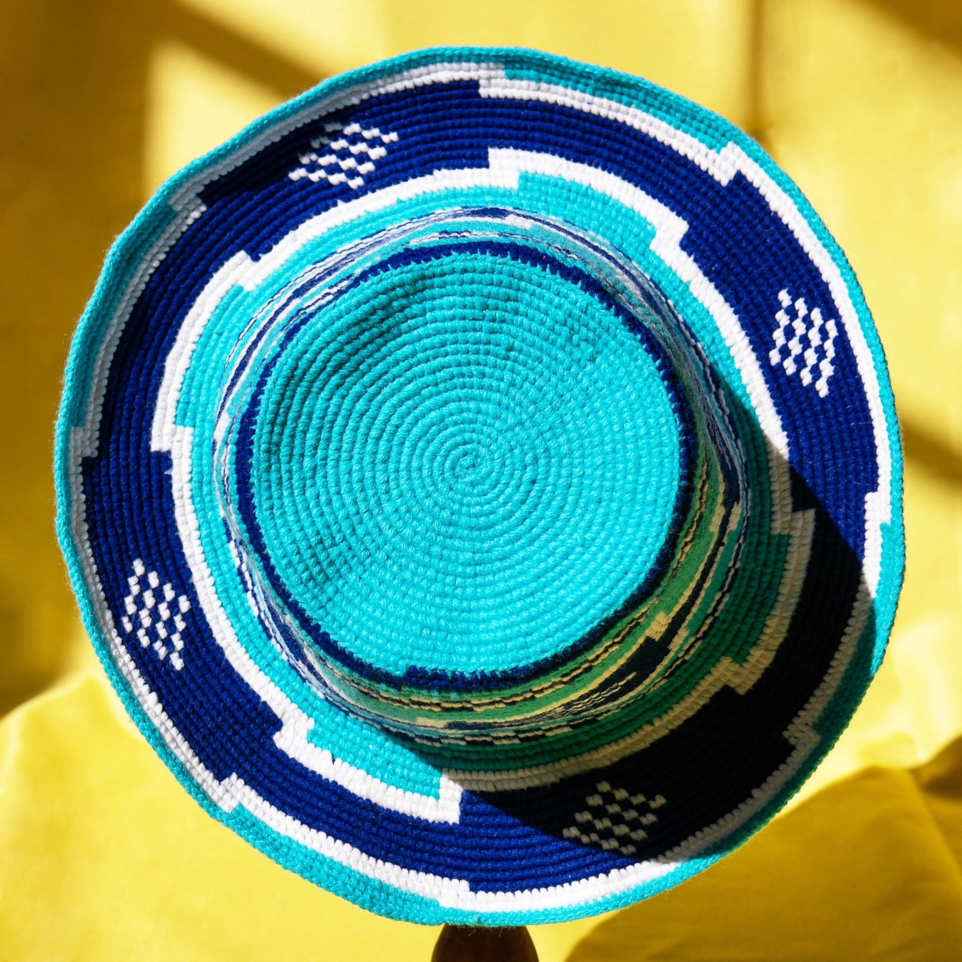 Handmade Royal Blue Turquoise Patterned Crochet Hat – Unisex Beanie Crafted by Ethiopian Farmers in Konso | Versatile and Stylish for Men and Women - Kelem Shop