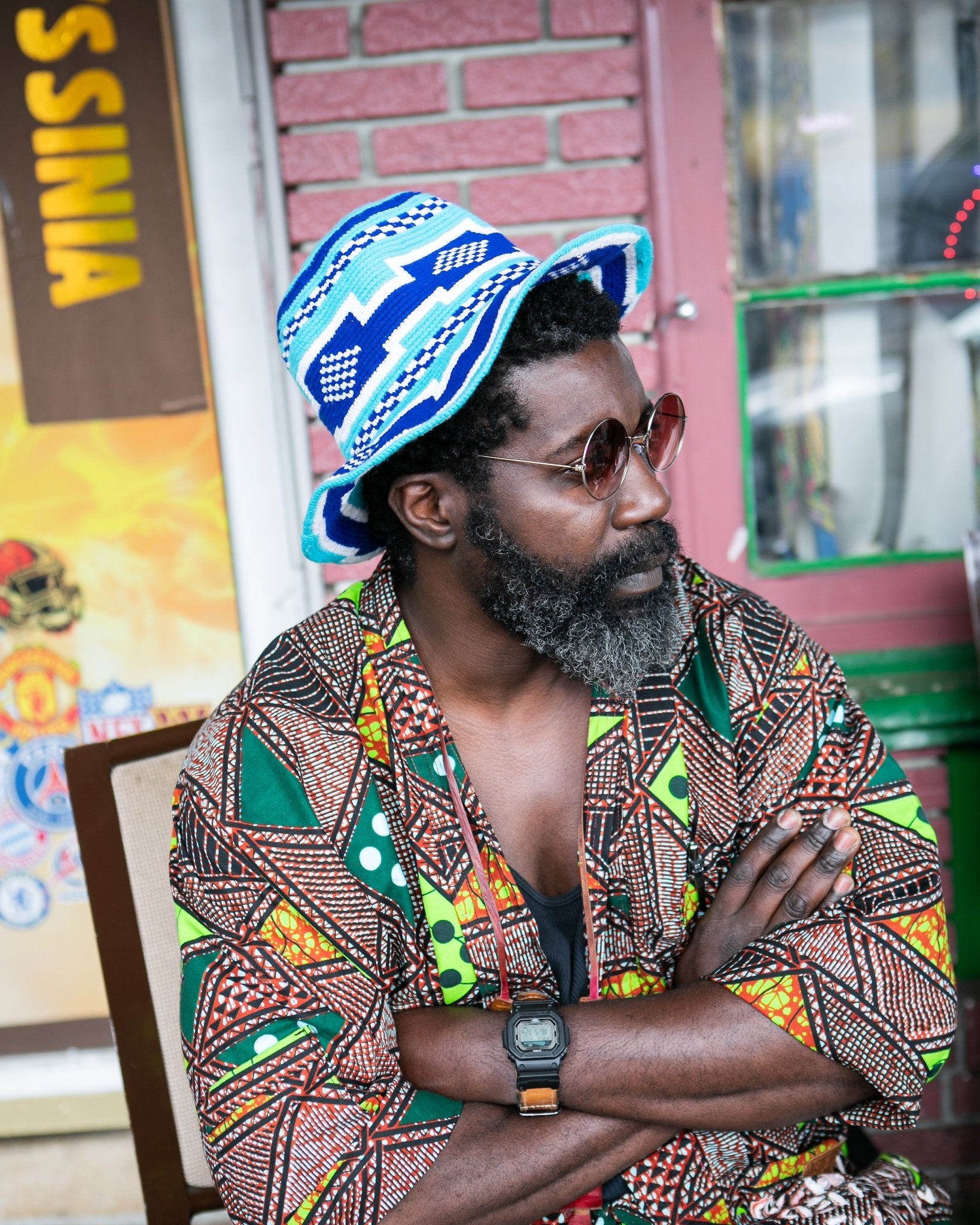 Handmade Royal Blue Turquoise Patterned Crochet Hat – Unisex Beanie Crafted by Ethiopian Farmers in Konso | Versatile and Stylish for Men and Women - Kelem Shop