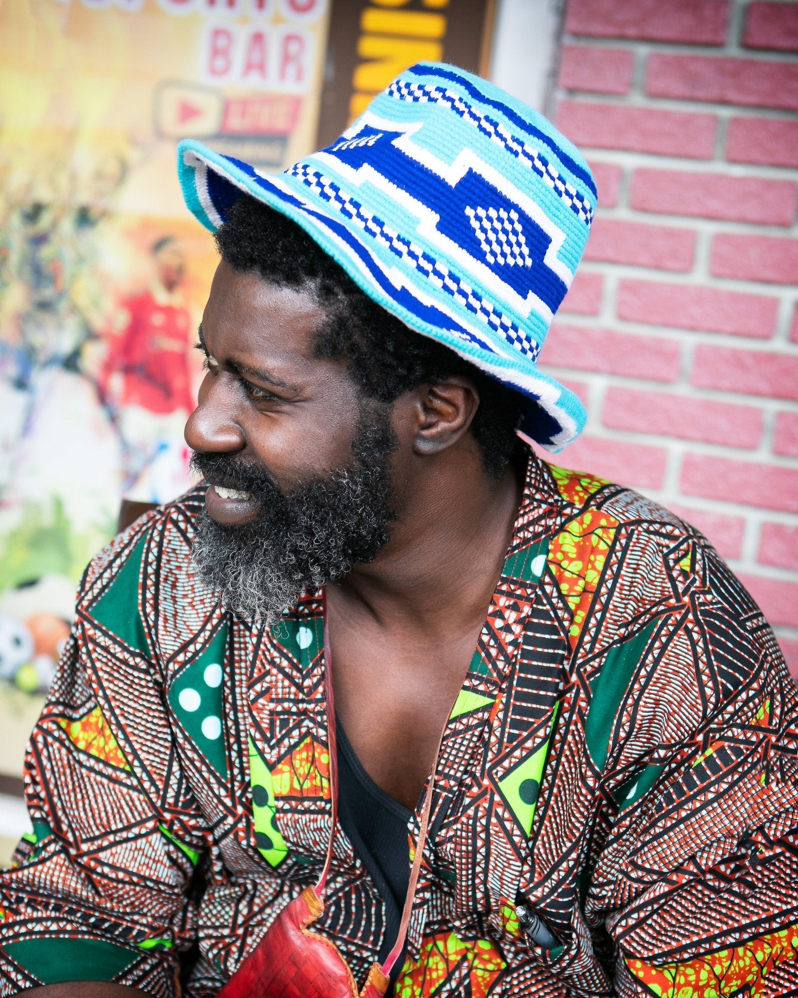 Handmade Royal Blue Turquoise Patterned Crochet Hat – Unisex Beanie Crafted by Ethiopian Farmers in Konso | Versatile and Stylish for Men and Women - Kelem Shop