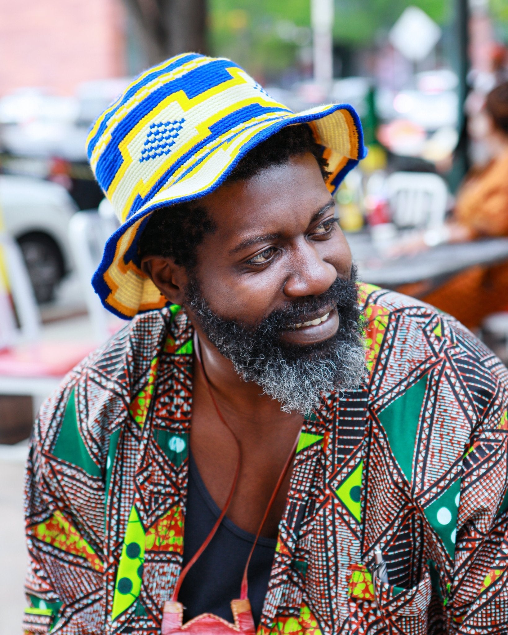 Handmade Royal Blue Yellow Cream Patterned Crochet Hat – Unisex Beanie Crafted by Ethiopian Farmers in Konso | Versatile and Stylish for Men and Women - Kelem Shop