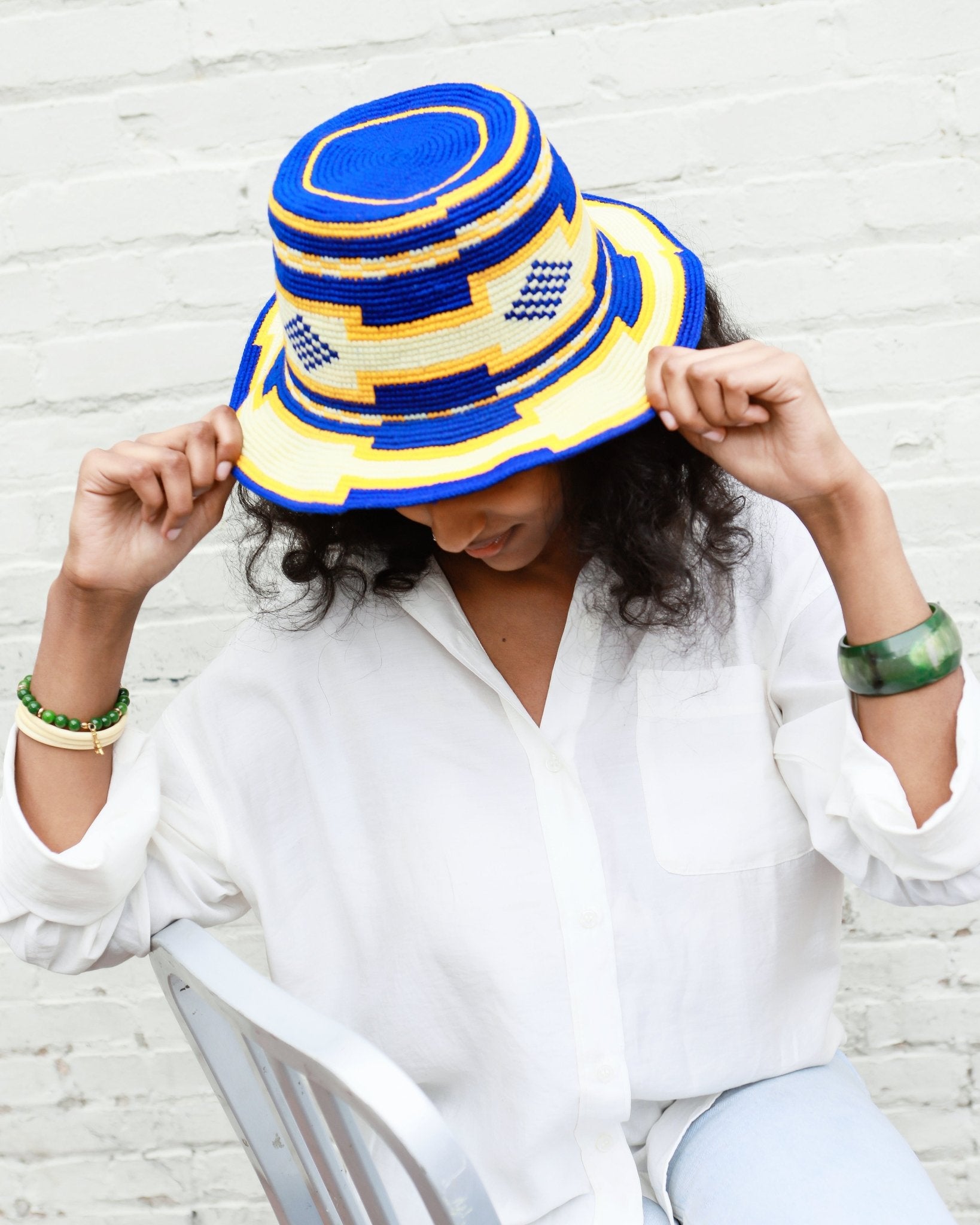 Handmade Royal Blue Yellow Cream Patterned Crochet Hat – Unisex Beanie Crafted by Ethiopian Farmers in Konso | Versatile and Stylish for Men and Women - Kelem Shop
