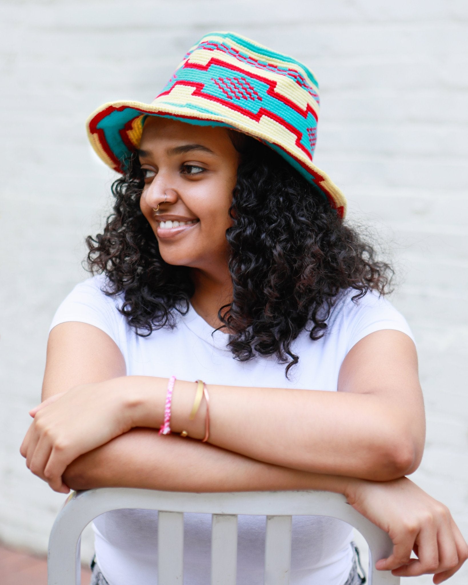 Handmade Turquoise Cream Red Patterned Crochet Hat – Unisex Beanie Crafted by Ethiopian Farmers in Konso | Versatile and Stylish for Men and Women - Kelem Shop