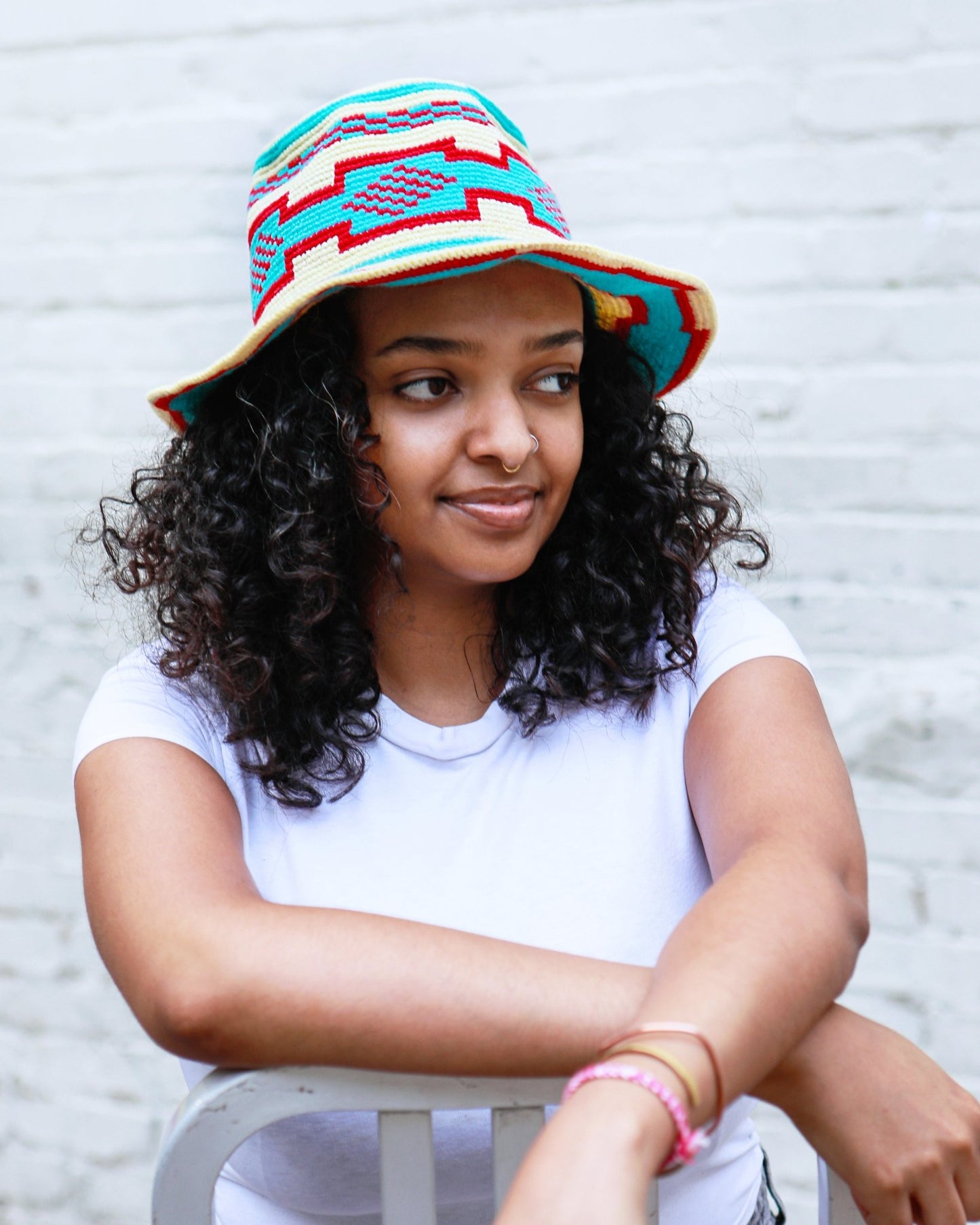 Handmade Turquoise Cream Red Patterned Crochet Hat – Unisex Beanie Crafted by Ethiopian Farmers in Konso | Versatile and Stylish for Men and Women - Kelem Shop