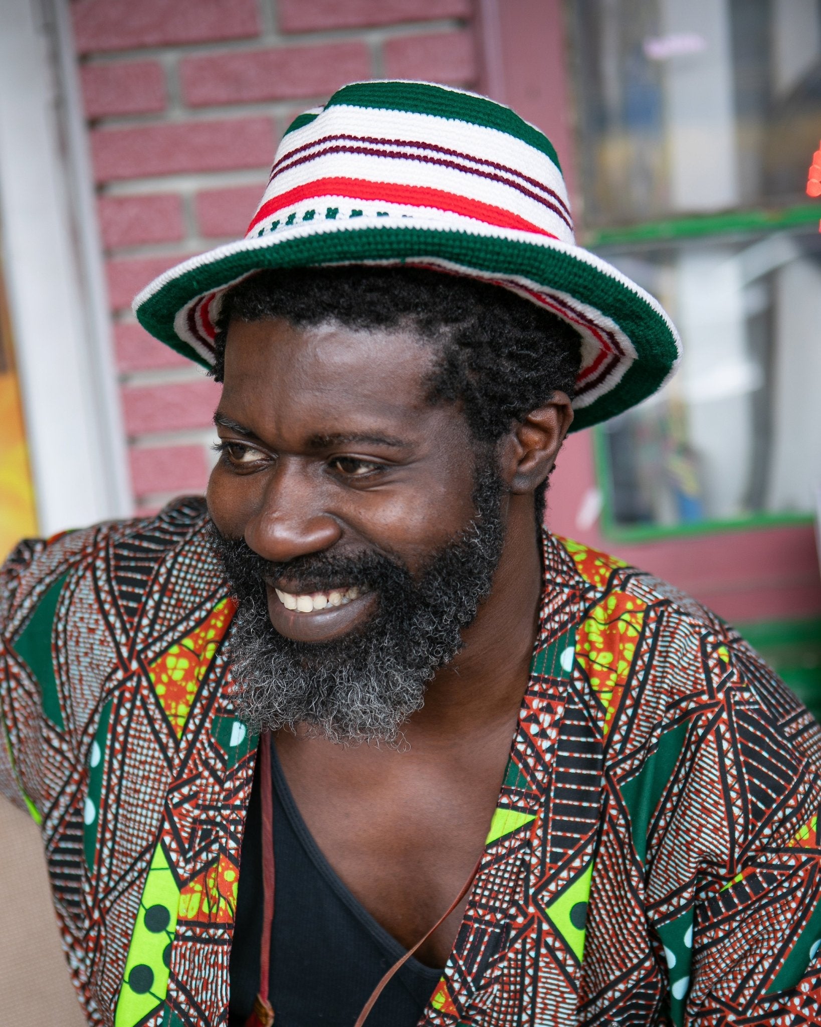 Handmade White Green and Red Stripe Crochet Hat – Unisex Beanie Crafted by Ethiopian Farmers in Konso | Versatile and Stylish for Men and Women - Kelem Shop