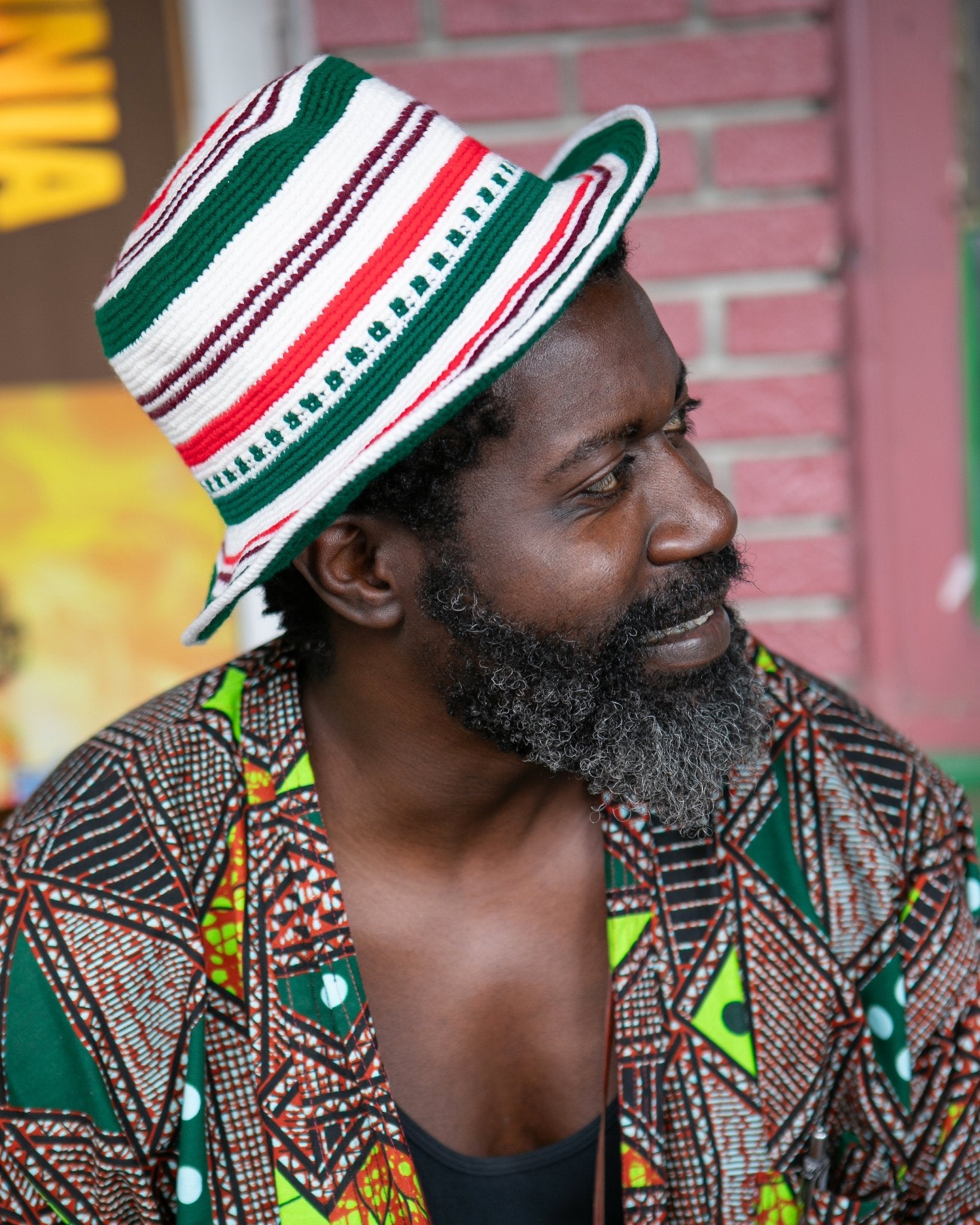 Handmade White Green and Red Stripe Crochet Hat – Unisex Beanie Crafted by Ethiopian Farmers in Konso | Versatile and Stylish for Men and Women - Kelem Shop