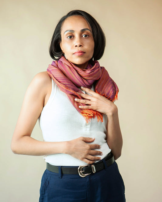 Handwoven Red Yellow and Purple Scarf | Handwoven Ethiopian Shawl & Headwrap - Kelem Shop