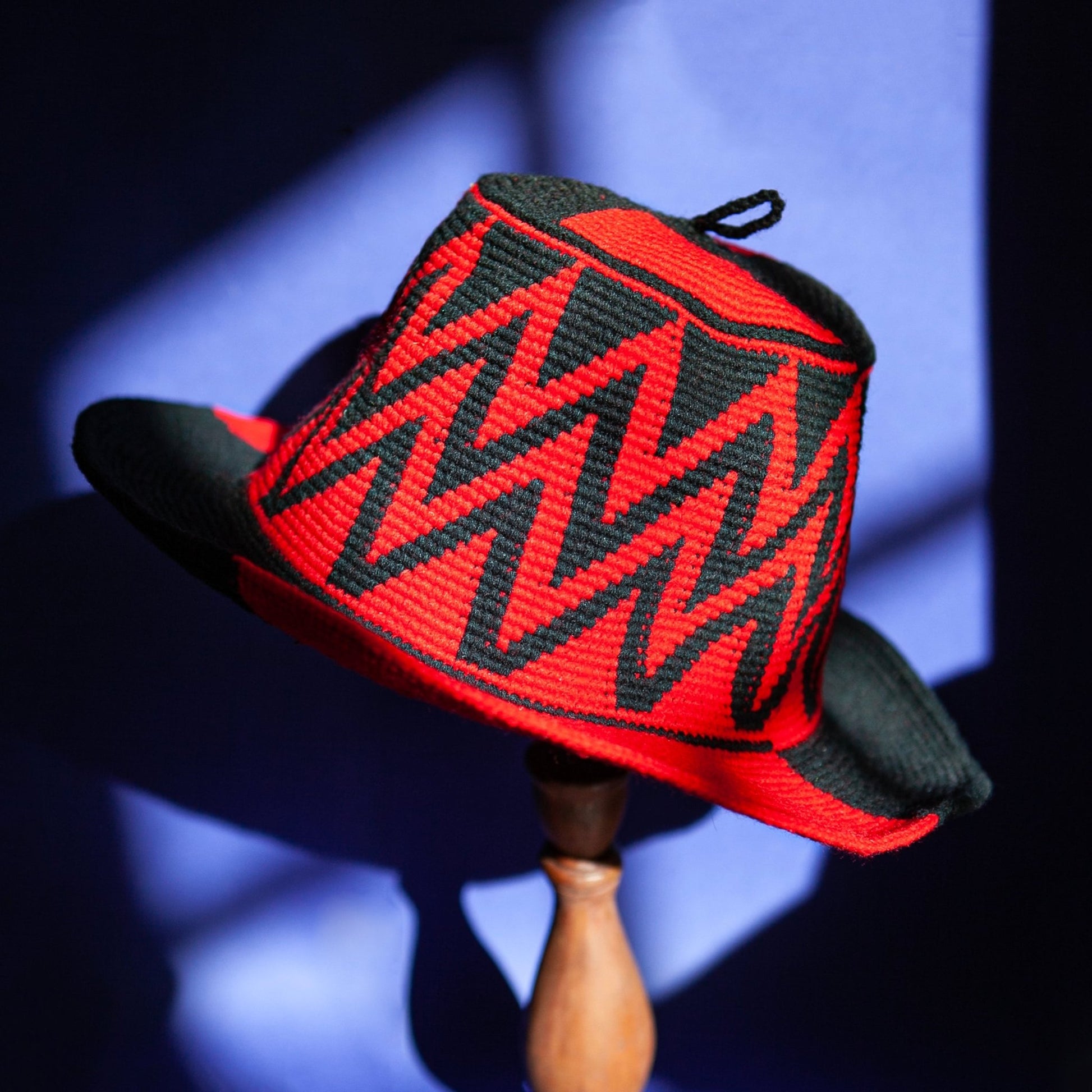 Konso Crochet Hat - Black and Red Zigzag - Kelem Shop