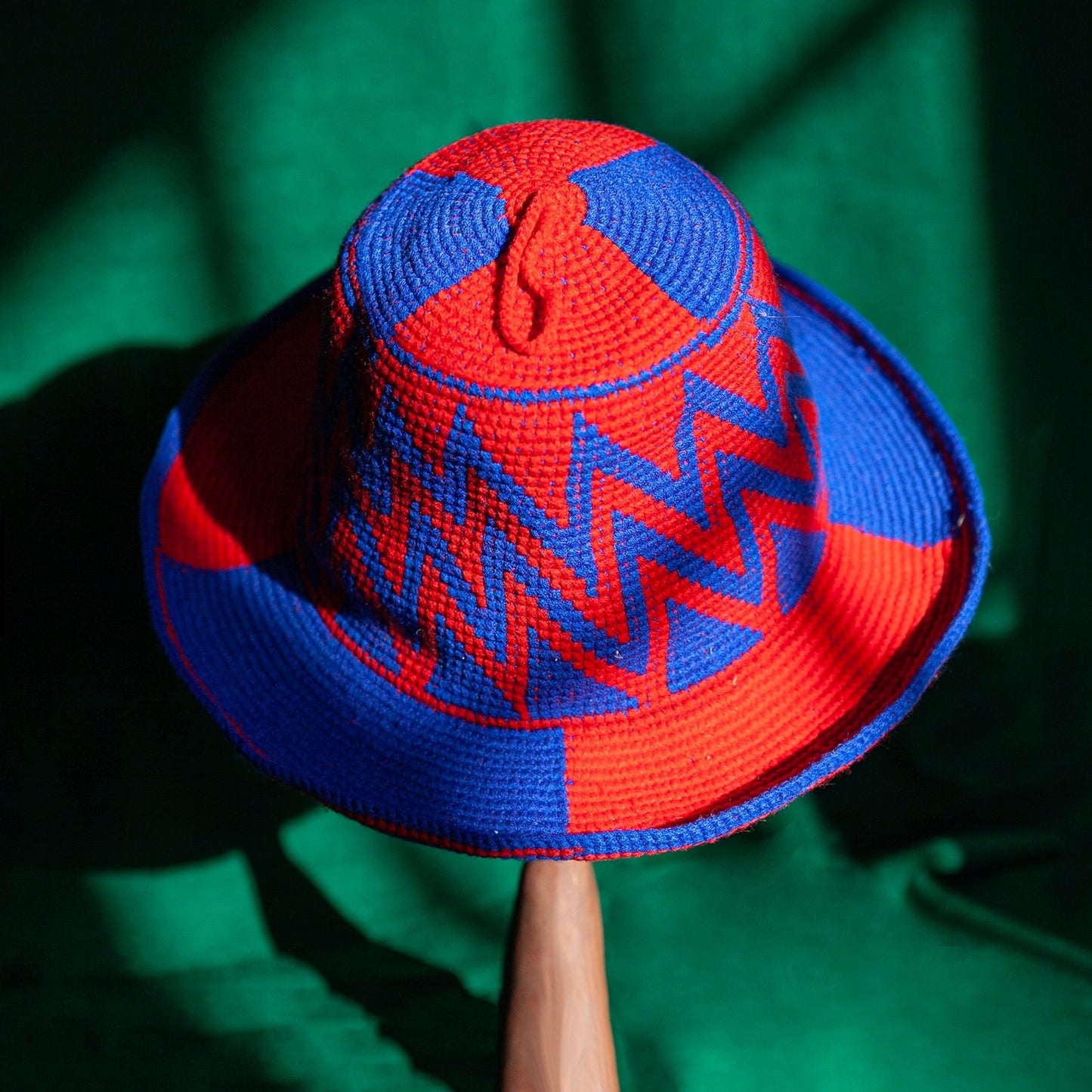 Konso Crochet Hat - Blue & Red Zigzag - Kelem Shop