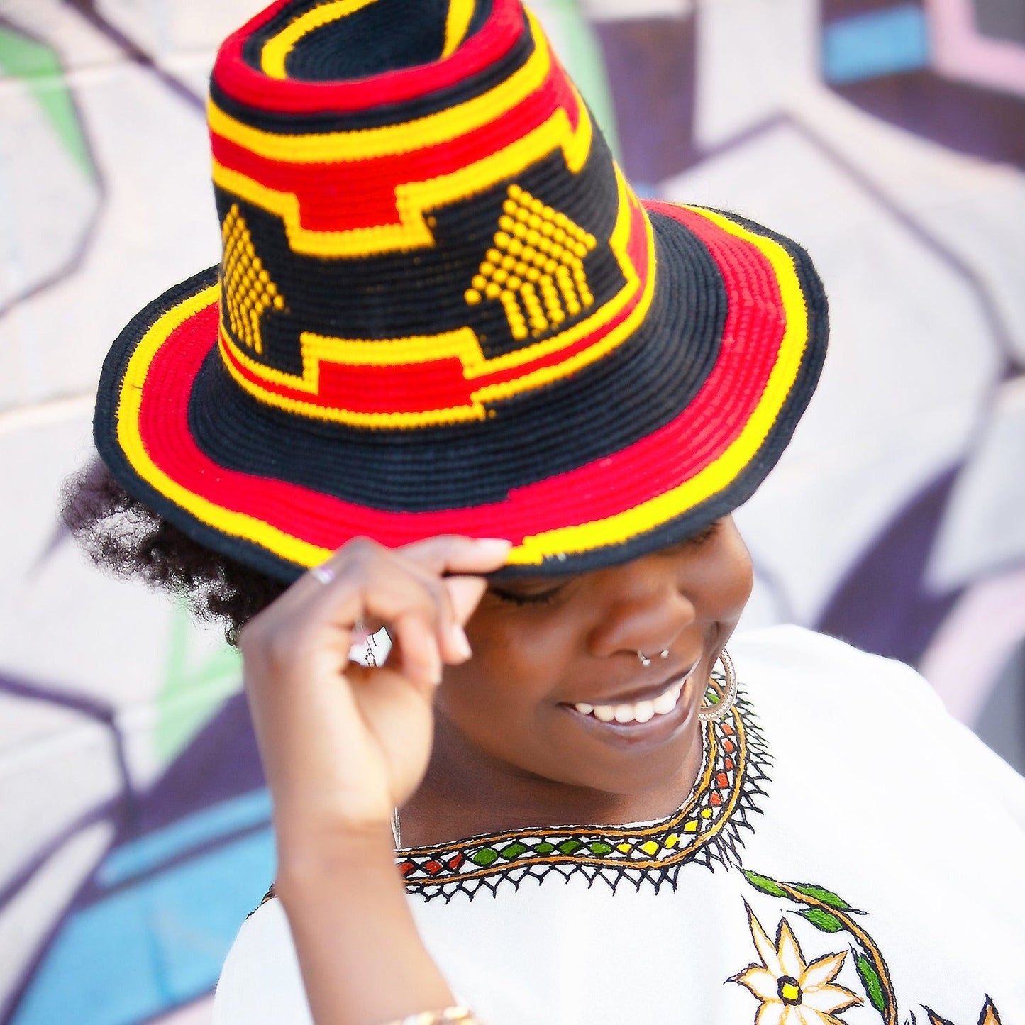 Konso Crochet Hat - Red, Black and Yellow Dorze Design - Kelem Shop