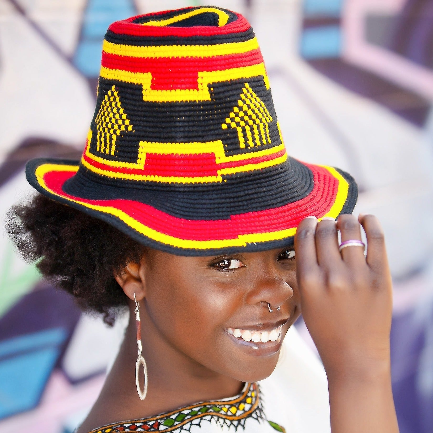 Konso Crochet Hat - Red, Black and Yellow Dorze Design - Kelem Shop