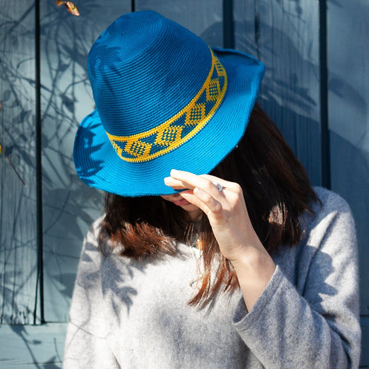 Konso Crochet Hat - Turquoise & Yellow - Kelem Shop