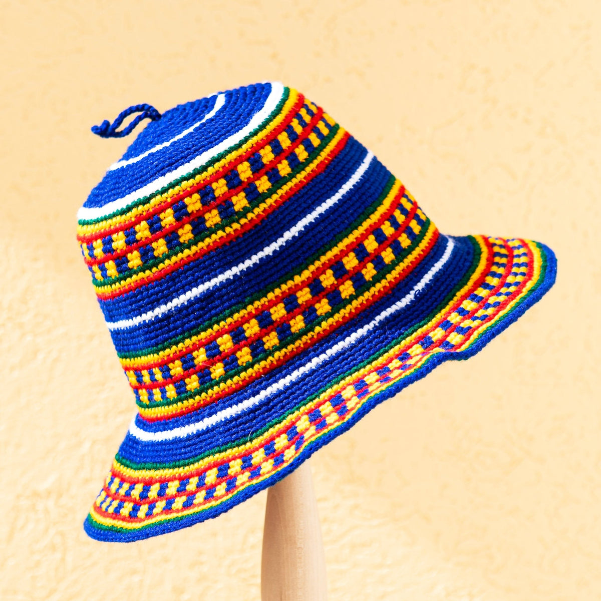 Konso Crochet Wide Brim Hat – Blue, Red & Yellow Beanie - Kelem Shop
