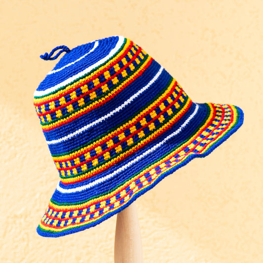 Konso Crochet Wide Brim Hat – Blue, Red & Yellow Beanie - Kelem Shop
