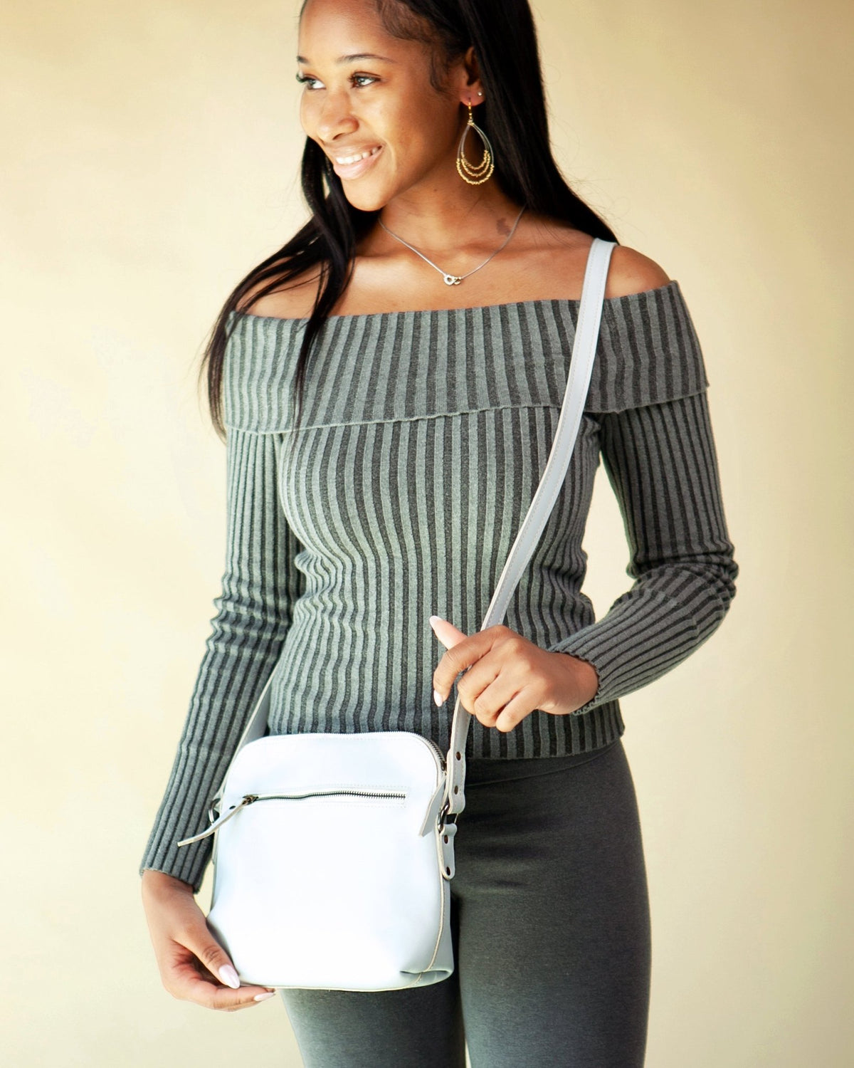 Light Blue Leather Crossbody Bag – Handmade Shoulder Purse - Kelem Shop