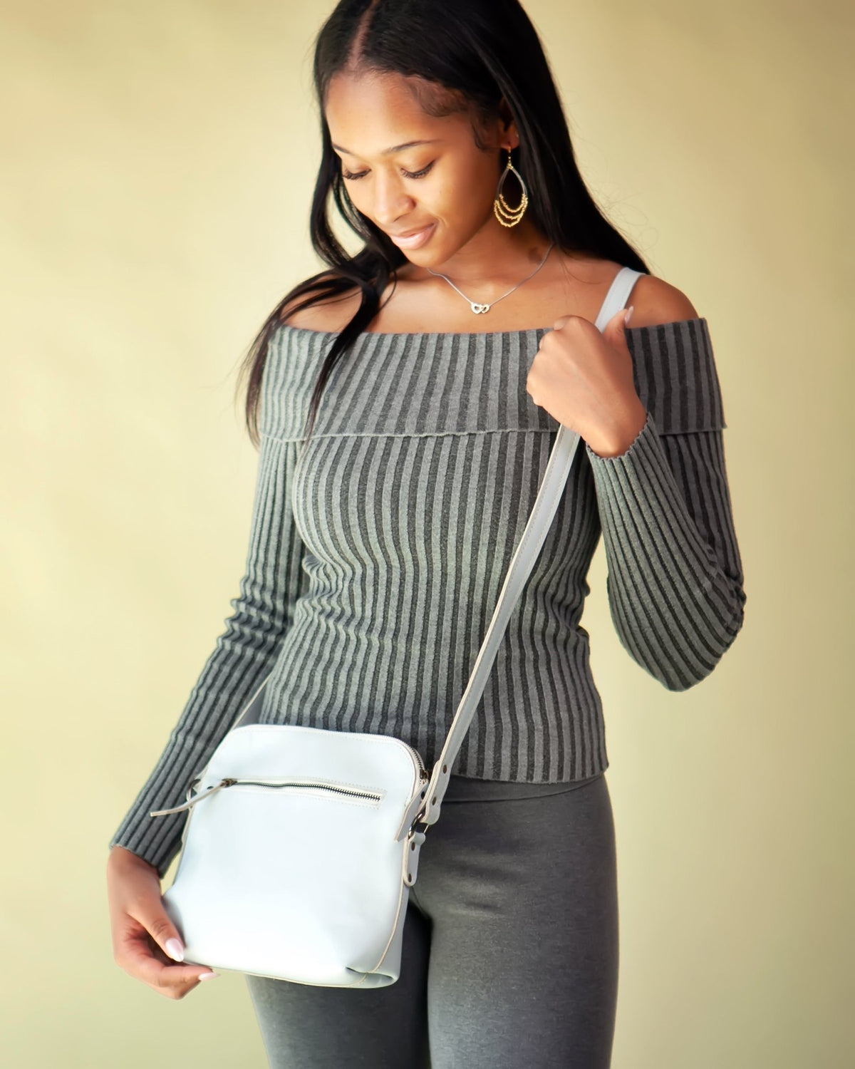 Light Blue Leather Crossbody Bag – Handmade Shoulder Purse - Kelem Shop