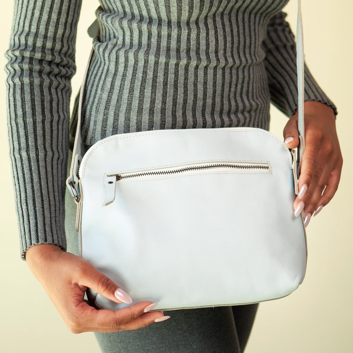 Light Blue Leather Crossbody Bag – Handmade Shoulder Purse - Kelem Shop
