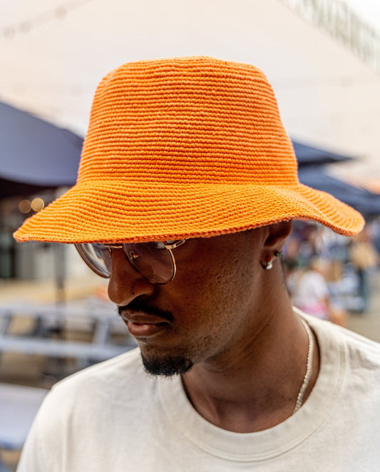 Orange Konso Crochet Hat | 100% Cotton Handmade Ethiopian Bucket Hat | Unisex - Kelem Shop