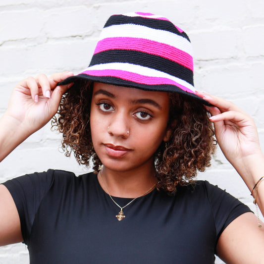 Pink & Black Konso Crochet Fedora - Kelem Shop