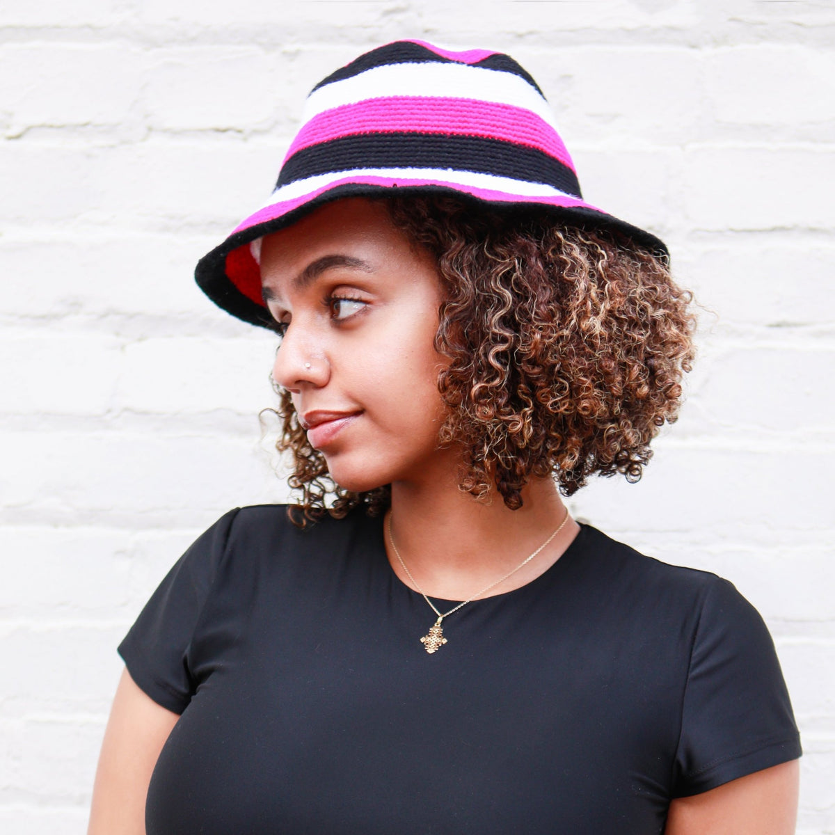 Pink & Black Konso Crochet Fedora - Kelem Shop