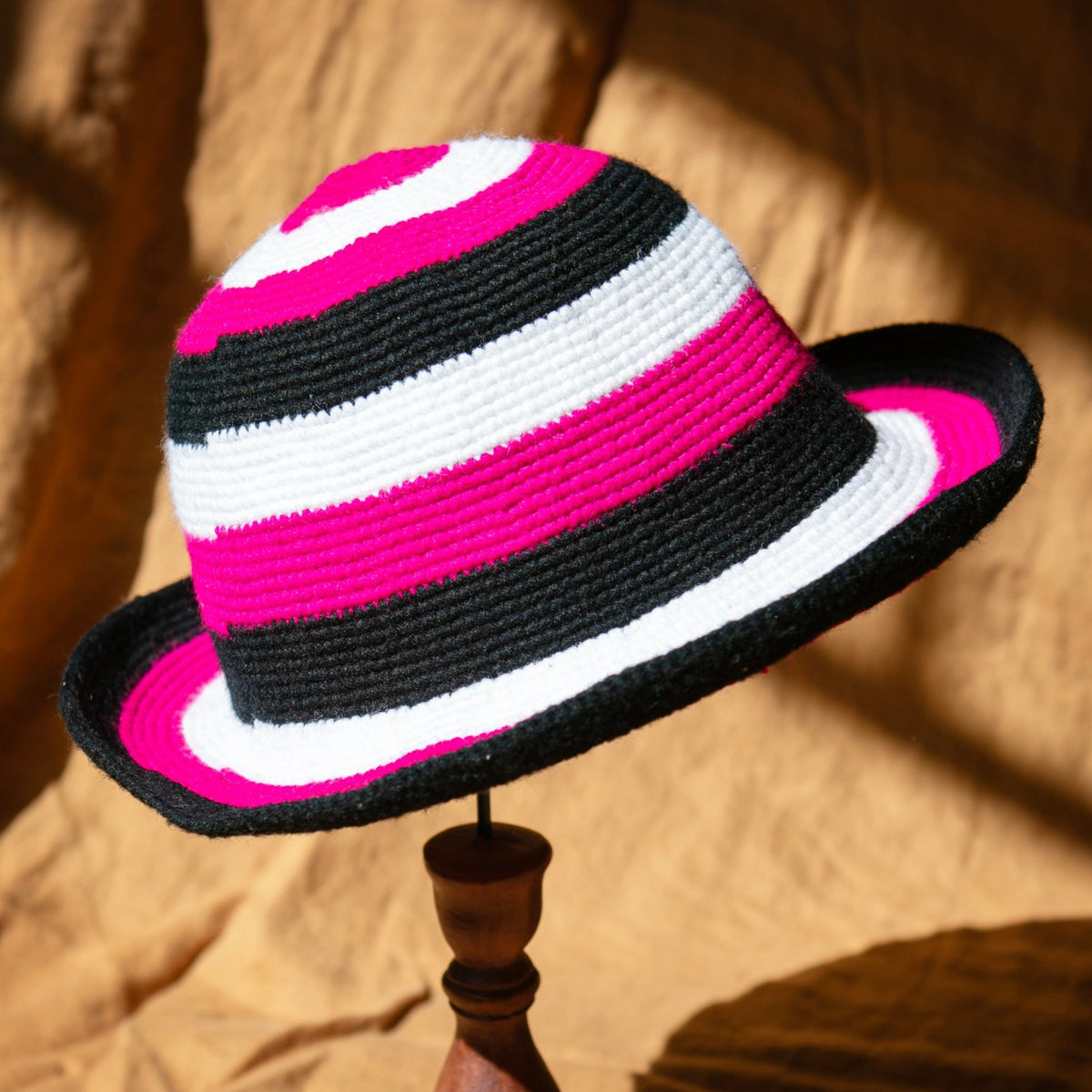 Pink & Black Konso Crochet Fedora - Kelem Shop