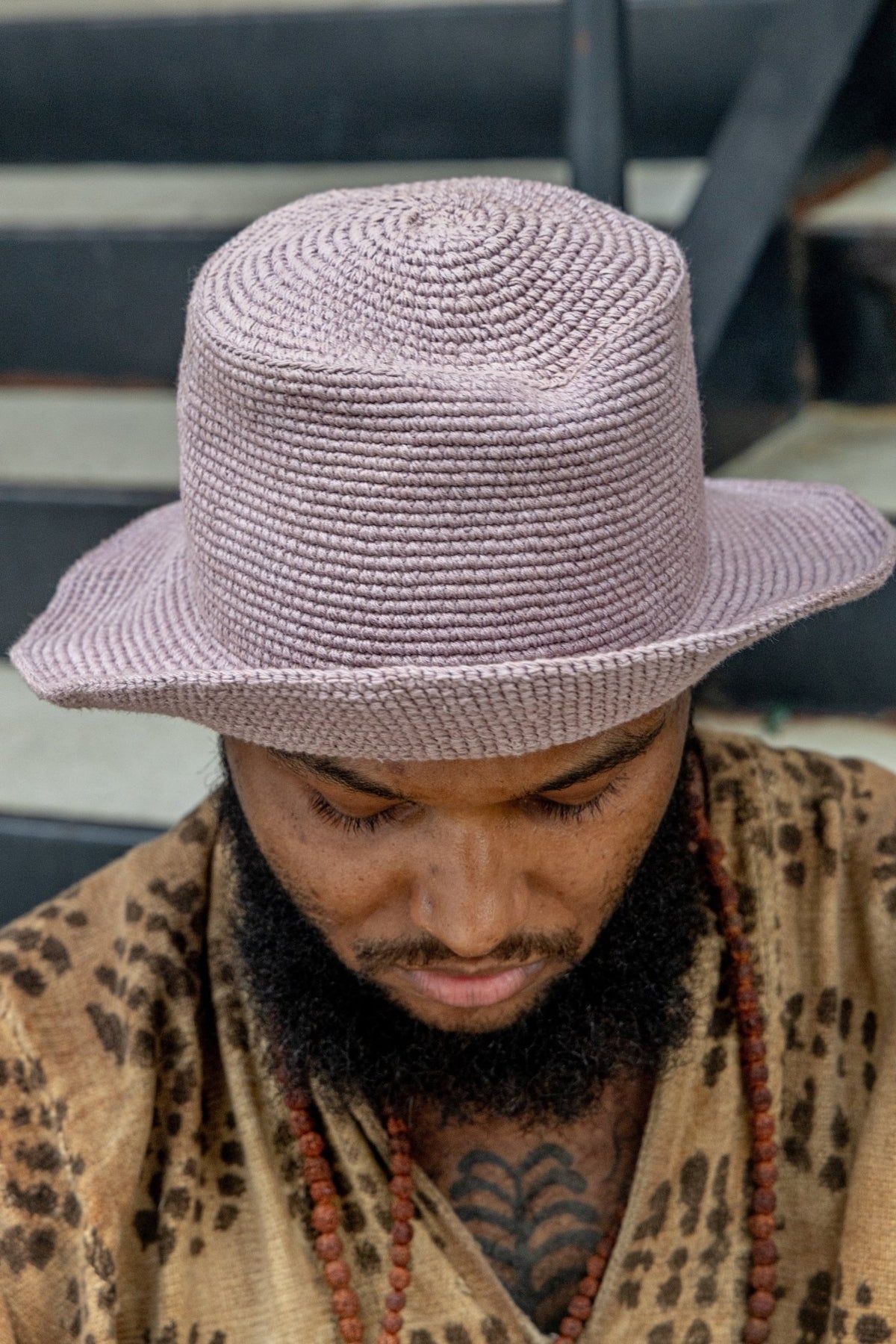 Pure Cotton Konso Crochet Hat – Smoky Lavender Wide Brim - Kelem Shop