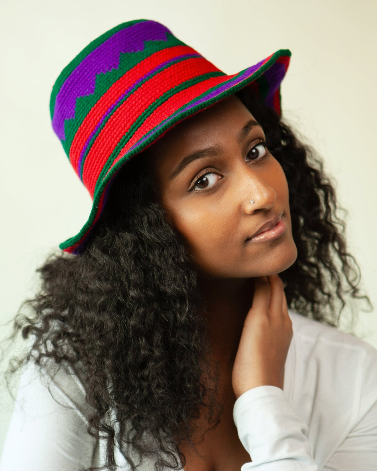 Purple, Red & Green Konso Crochet Bucket Hat - Kelem Shop