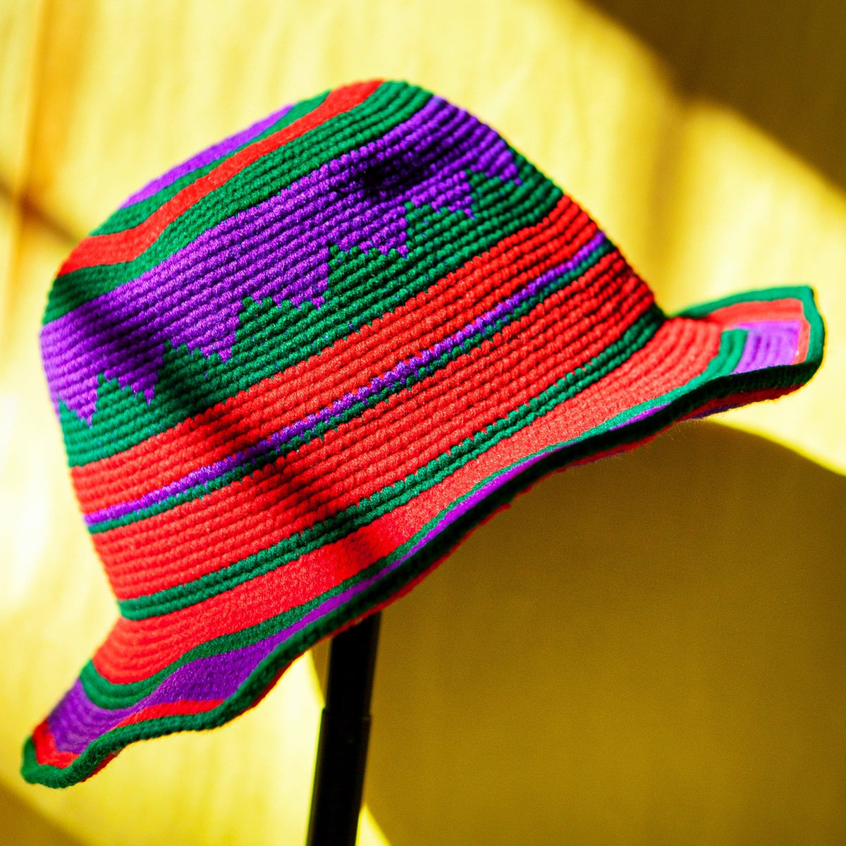 Purple, Red & Green Konso Crochet Bucket Hat - Kelem Shop