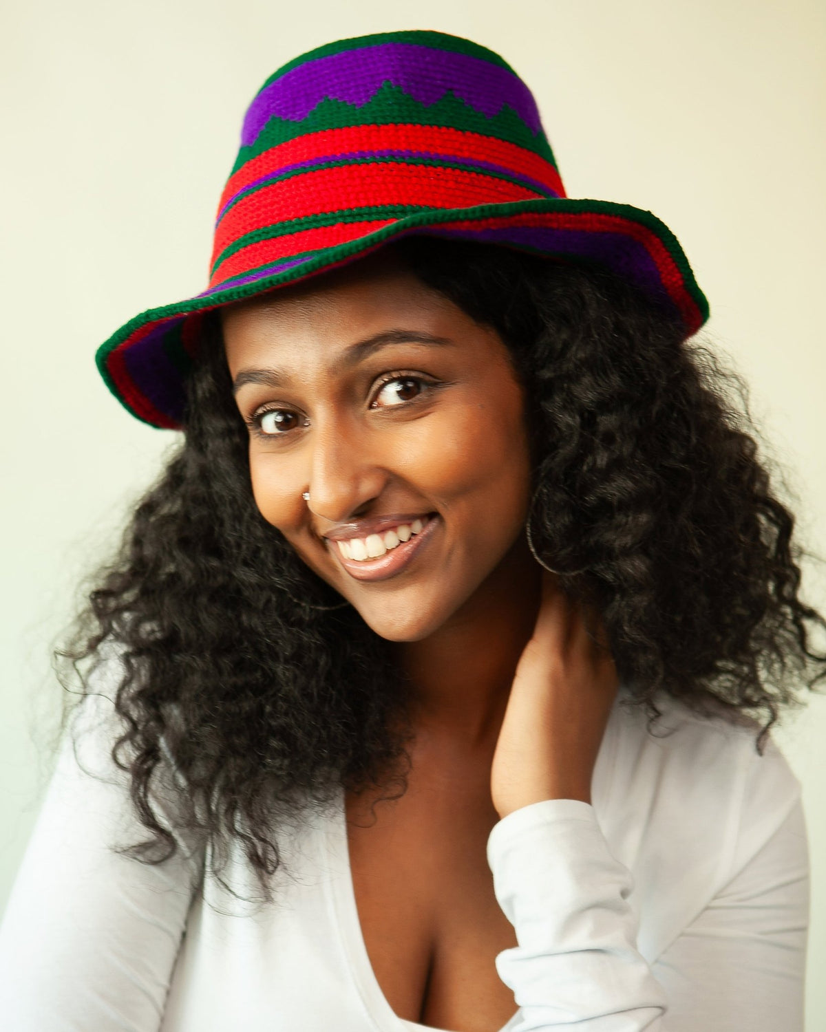 Purple, Red & Green Konso Crochet Bucket Hat - Kelem Shop