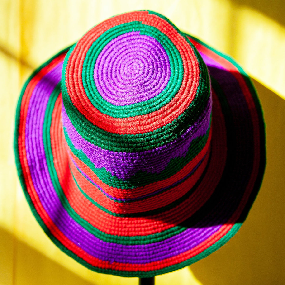 Purple, Red & Green Konso Crochet Bucket Hat - Kelem Shop