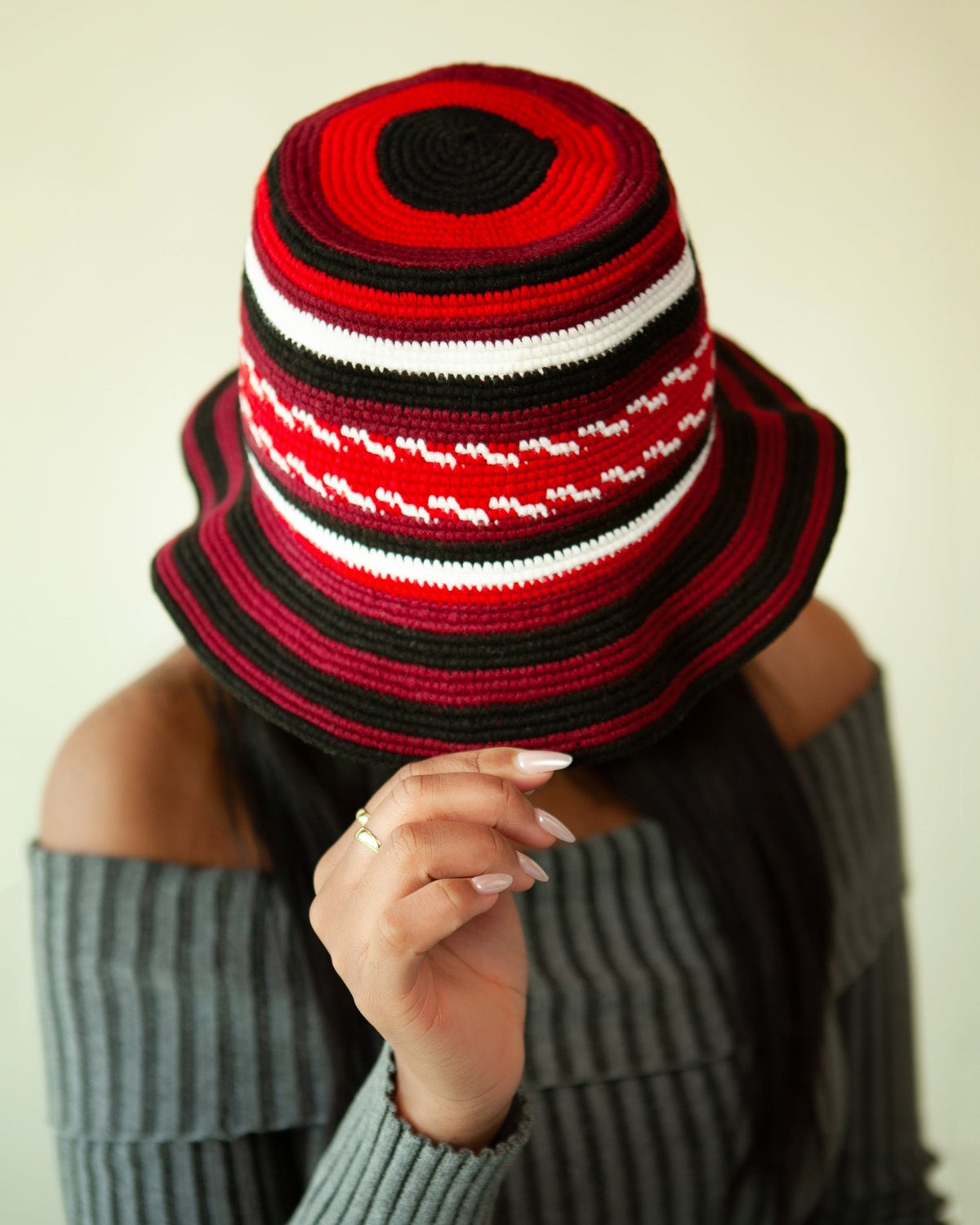 Red, Black & White Konso Crochet Hat | Handmade in Ethiopia - Kelem Shop