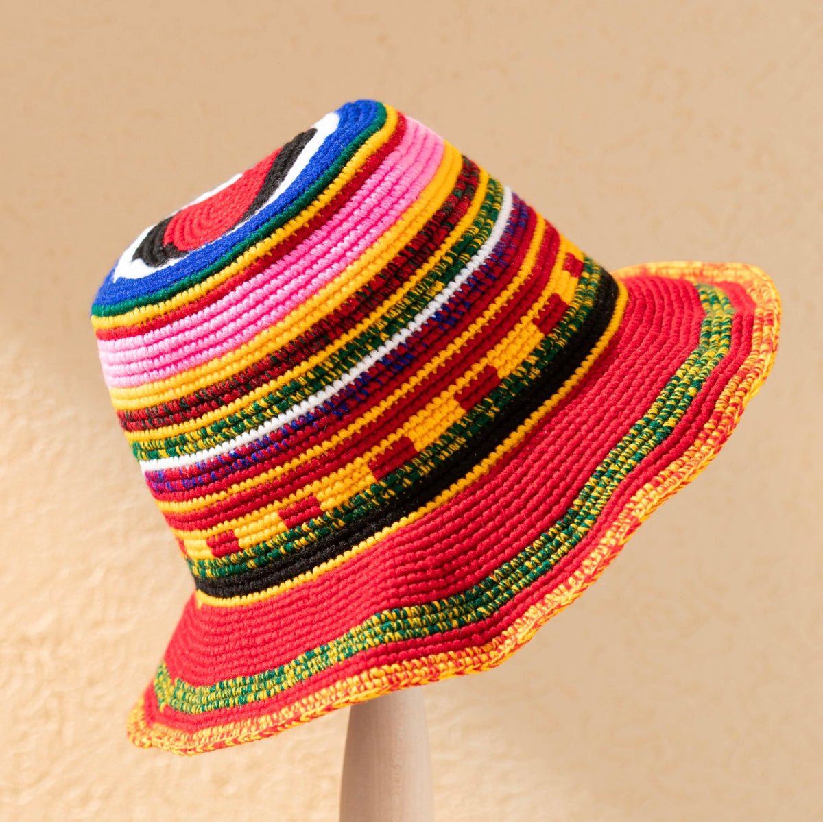 Red Multicolor Konso Crochet Wide Brim Hat - Kelem Shop