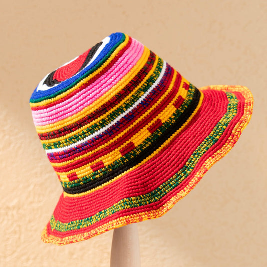 Red Multicolor Konso Crochet Wide Brim Hat - Kelem Shop
