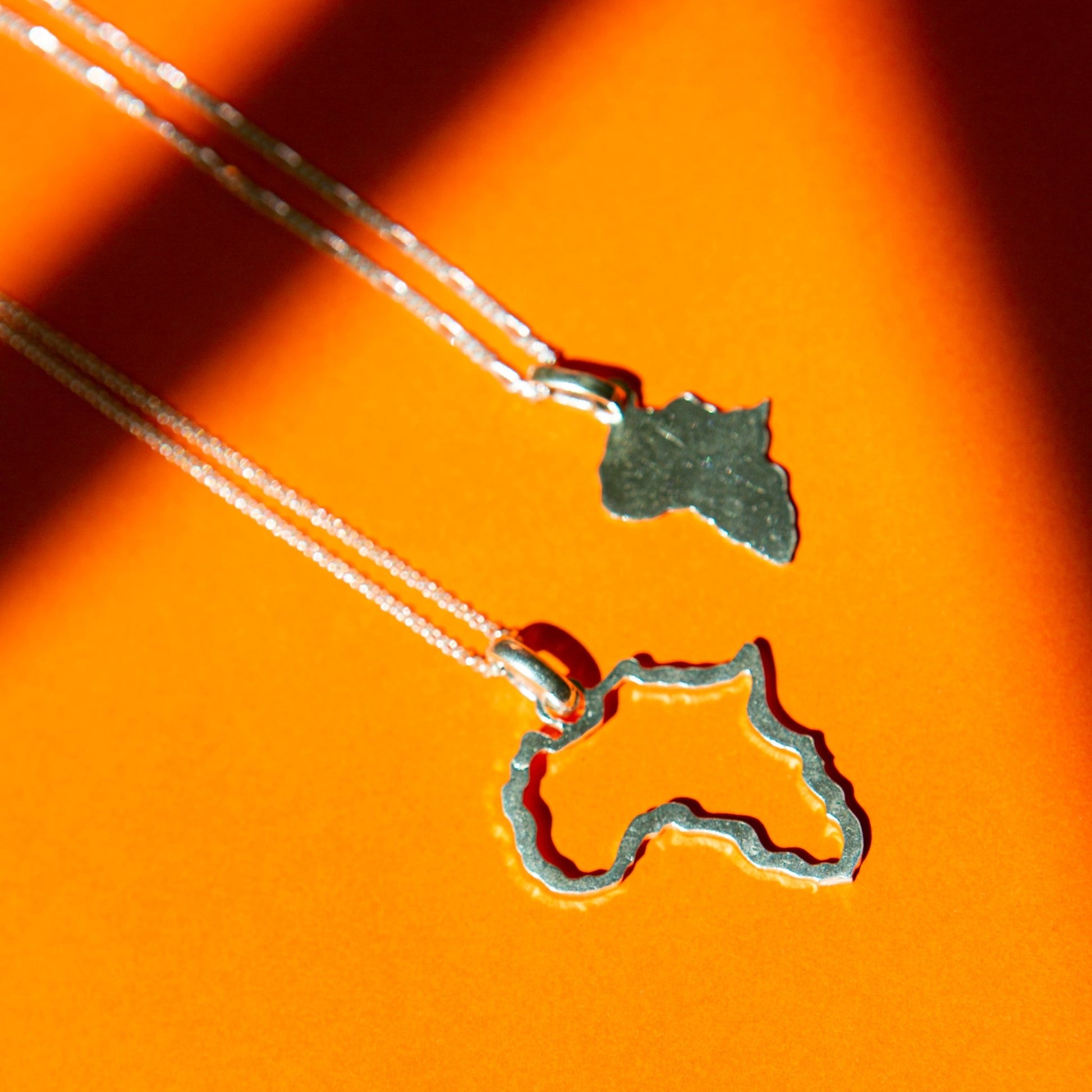 Silver Africa Pendant and Chain Necklace | Solid and Silhouette Pendant - Kelem Shop
