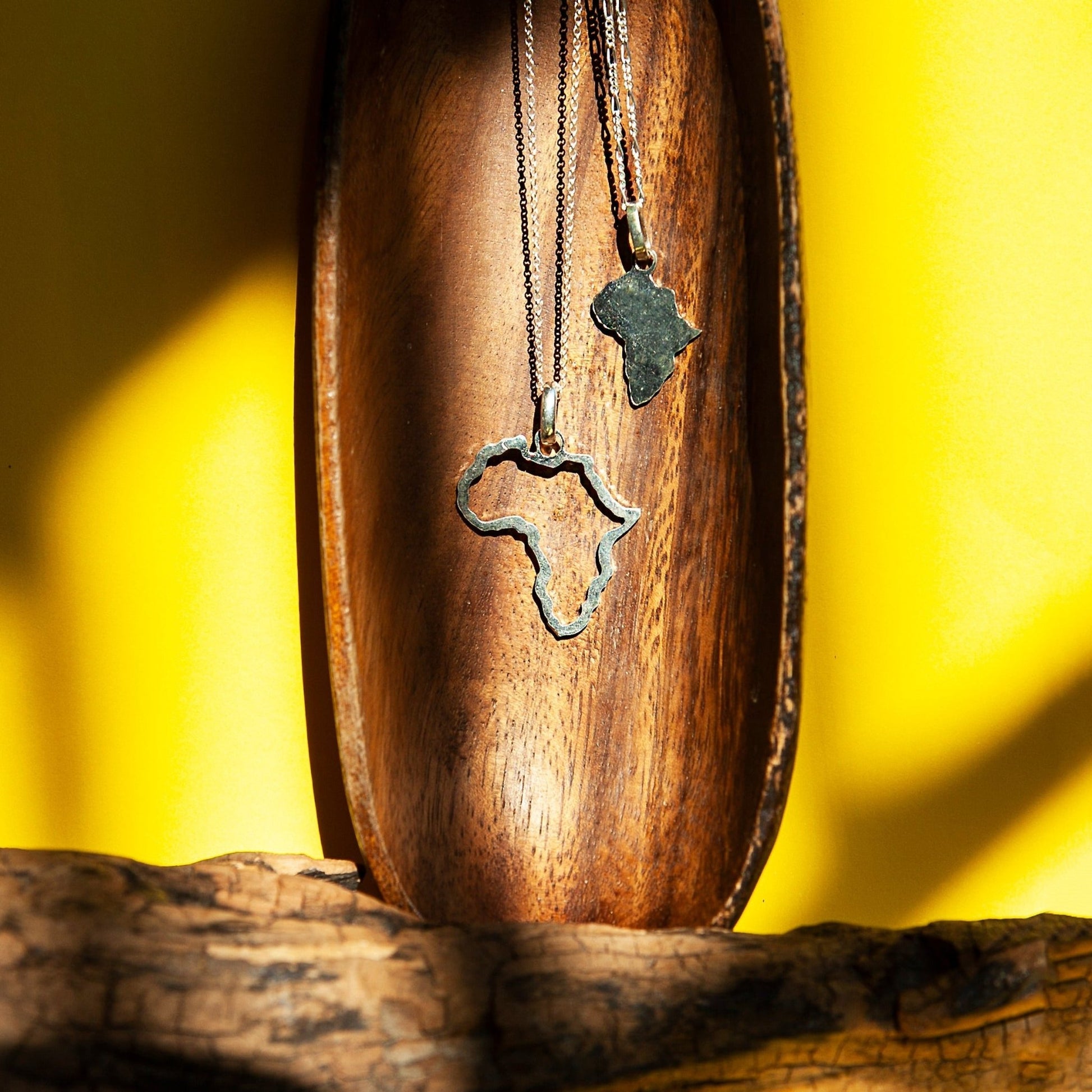 Silver Africa Pendant and Chain Necklace | Solid and Silhouette Pendant - Kelem Shop